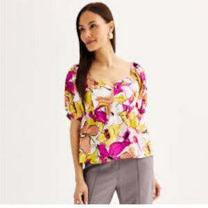 Nine West colorful tropical Floral babydoll Blouse